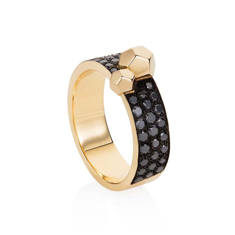 Ornella Iannuzzi 'Rock It' ring with black diamonds set in rose gold.